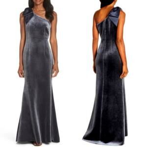 Eliza J Velvet Dress One Shoulder Trumpet Hemline Gown